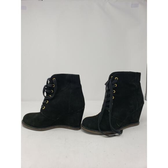 EUC Kate Spade New York Black Suede Wedge Ankle Boots Lace Up Booties Size 9M - Picture 2 of 8